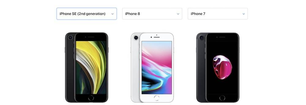 Comparison iPhone SE 2020 vs iPhone 8 vs iPhone 7